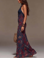 Verónica | Vestito maxi in pizzo rétro con collo halter, stampa floreale e coda di pesce