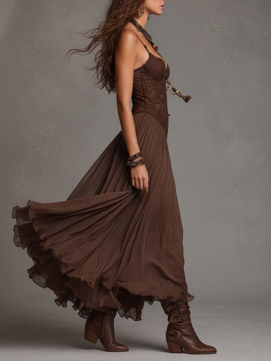 Vienna | Abito Marrone in Pizzo e Chiffon