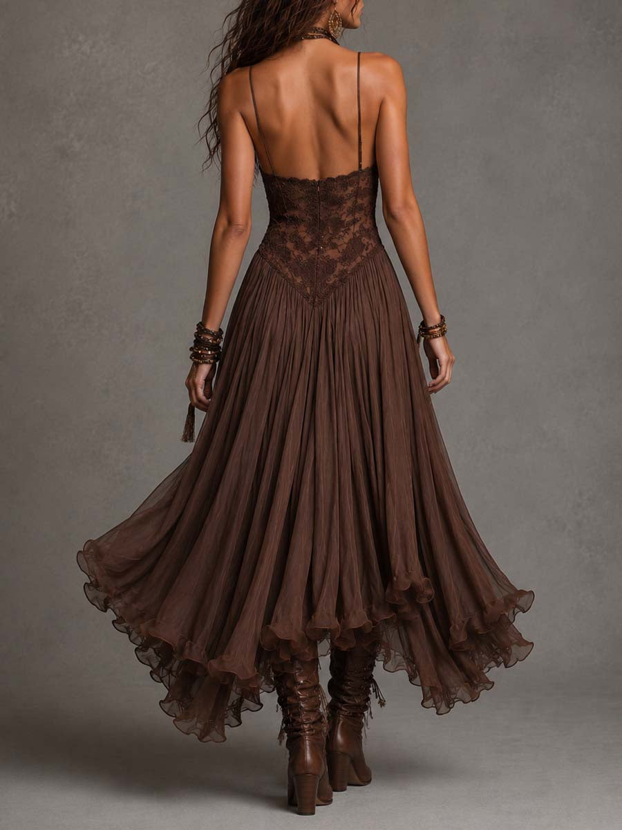 Vienna | Abito Marrone in Pizzo e Chiffon