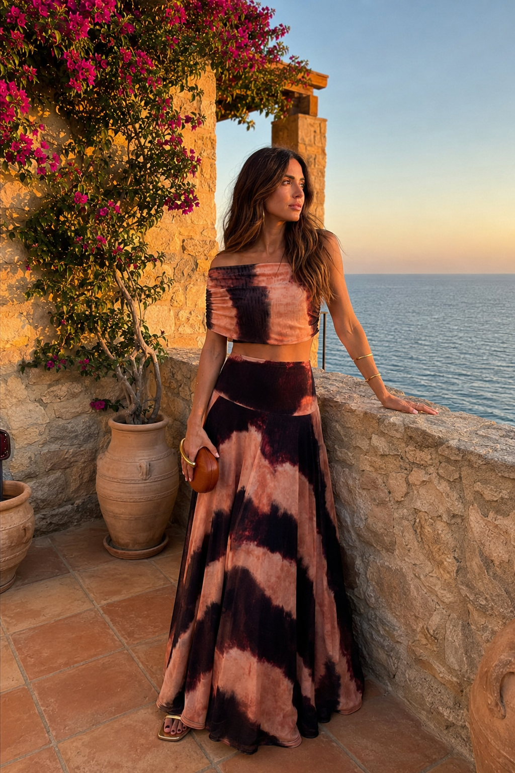 Vestito Toledo Stampato Arancione e Marrone