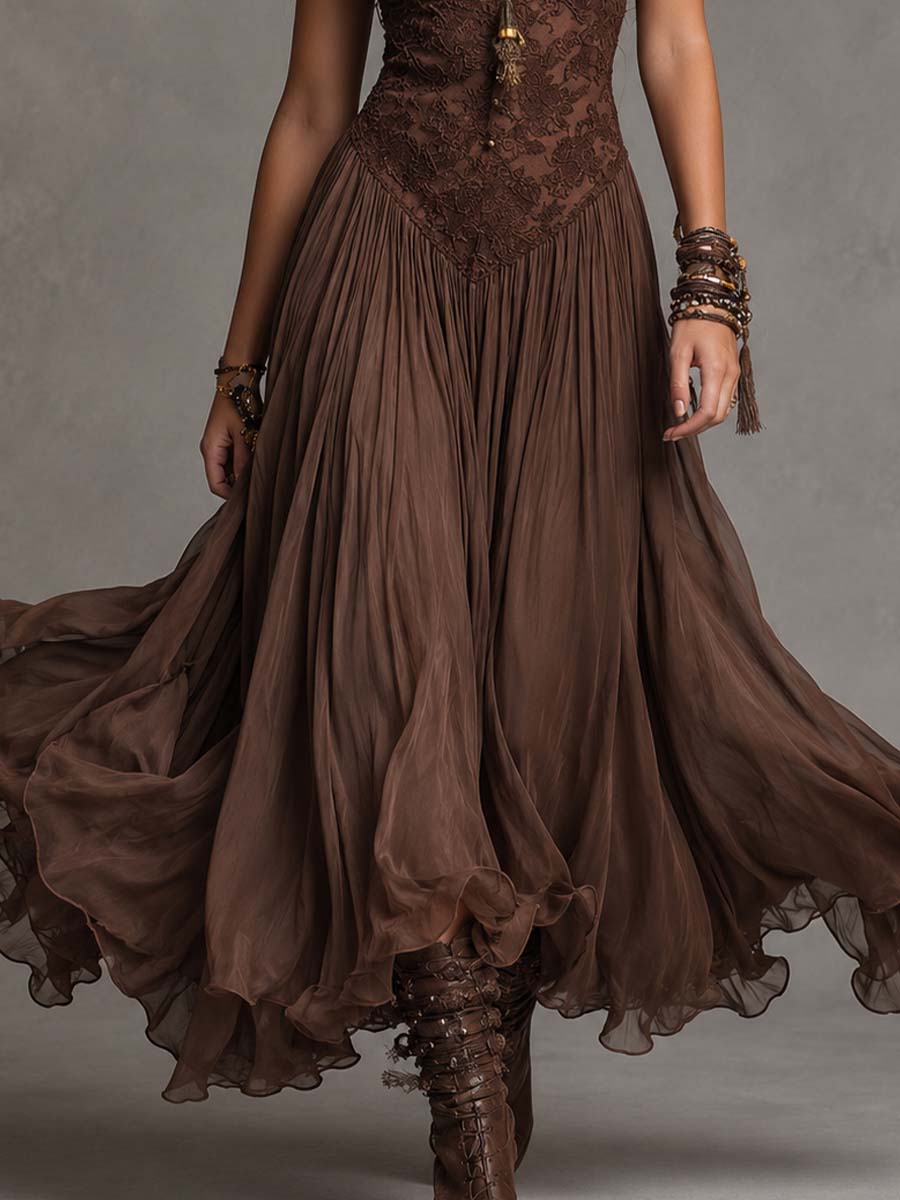 Vienna | Abito Marrone in Pizzo e Chiffon