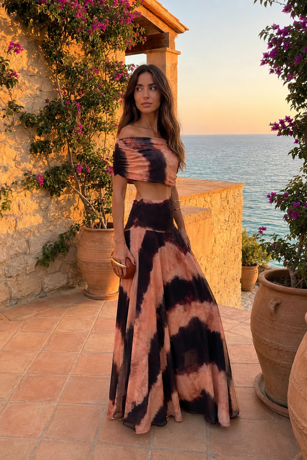 Vestito Toledo Stampato Arancione e Marrone