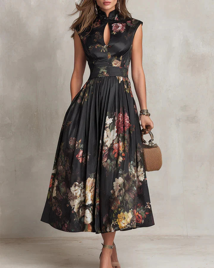 Madeline | Vestito Midi in Raso Plissettato Floreale