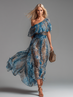 Seraphina | Vestito Maxi Leopardo Asimmetrico