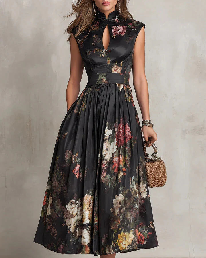 Madeline | Vestito Midi in Raso Plissettato Floreale