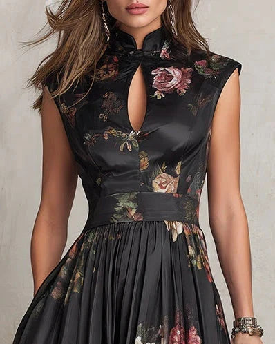 Madeline | Vestito Midi in Raso Plissettato Floreale