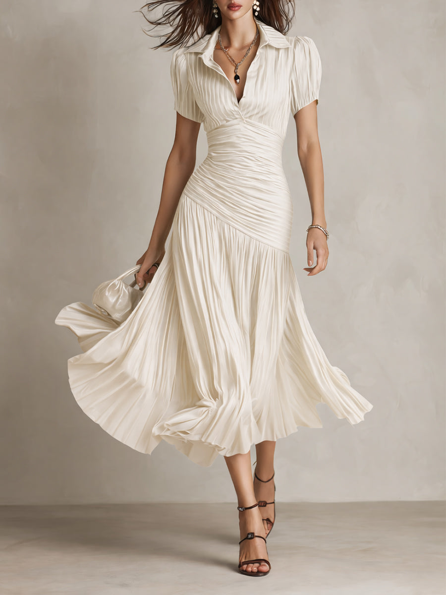 ISLA | Vestito Midi Plissettato a Strisce Stile Camicia
