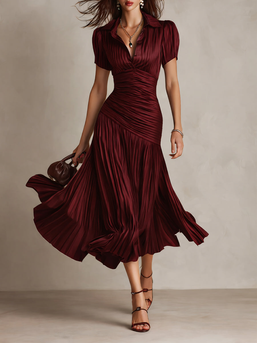 ISLA | Vestito Midi Plissettato a Strisce Stile Camicia