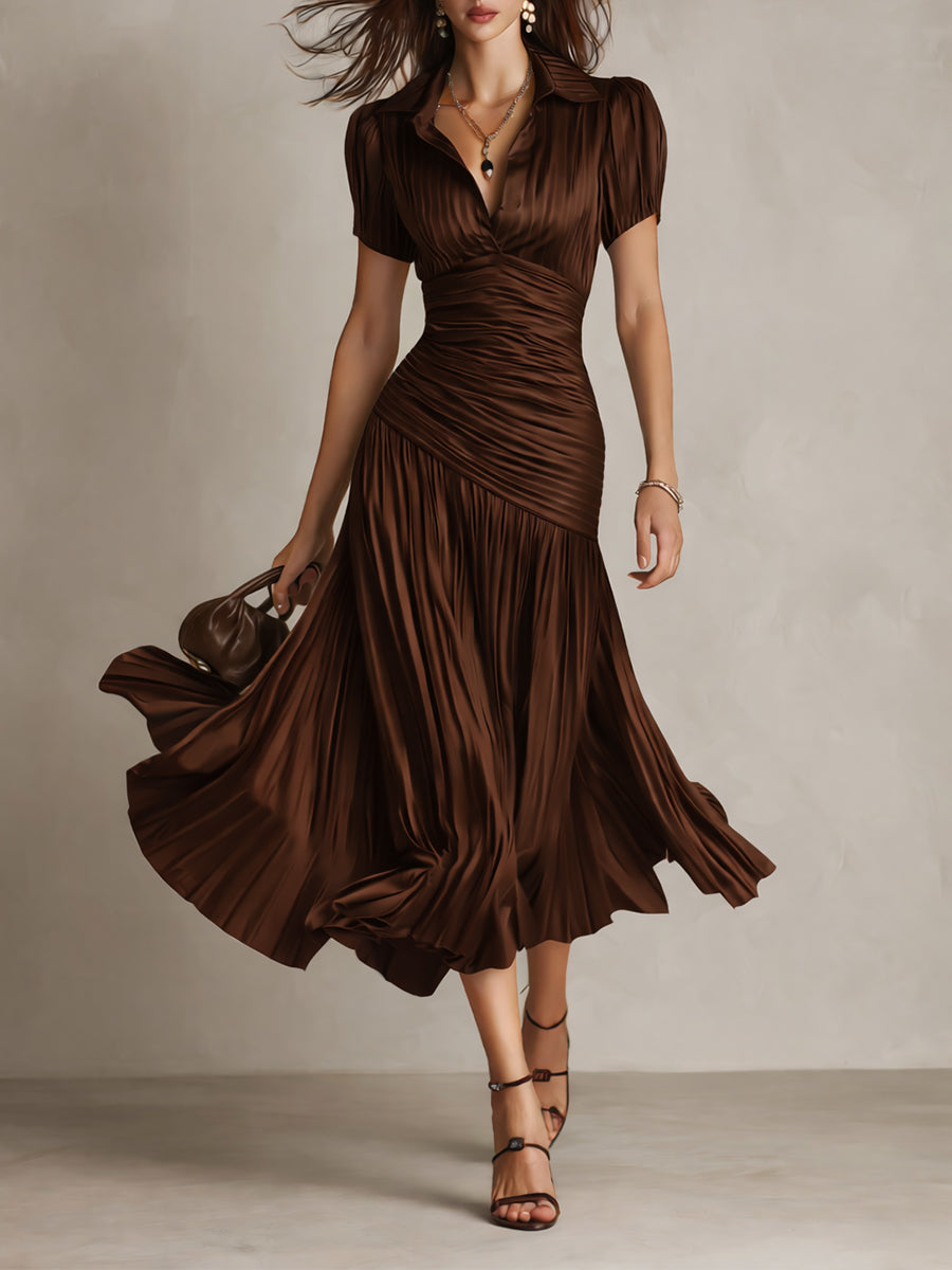 ISLA | Vestito Midi Plissettato a Strisce Stile Camicia