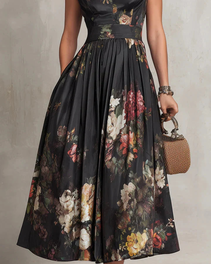 Madeline | Vestito Midi in Raso Plissettato Floreale