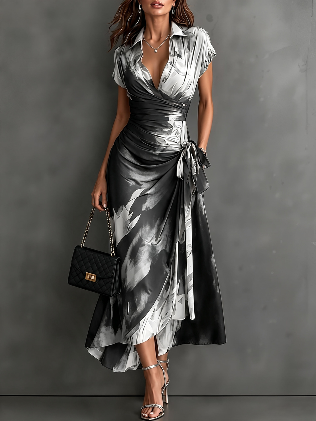 Perla | Vestito Midi Avvolgente Astratto con Collo