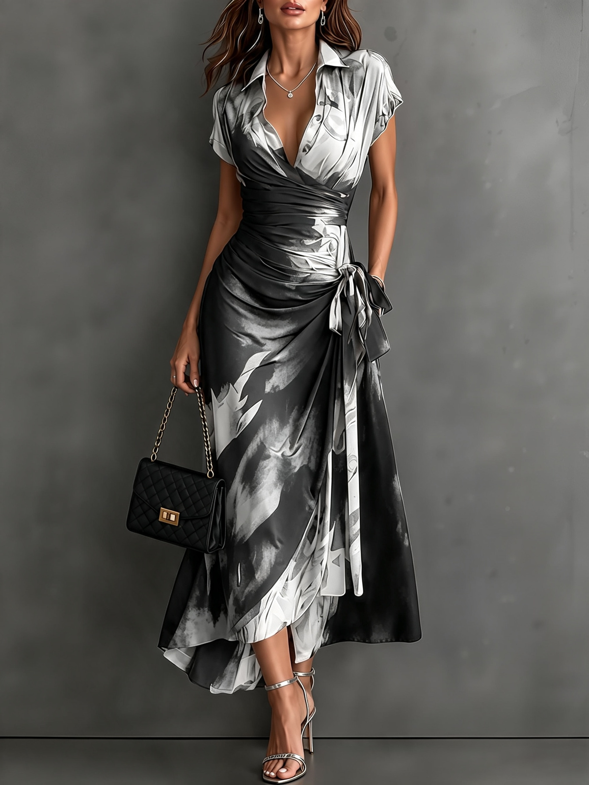 Perla | Vestito Midi Avvolgente Astratto con Collo