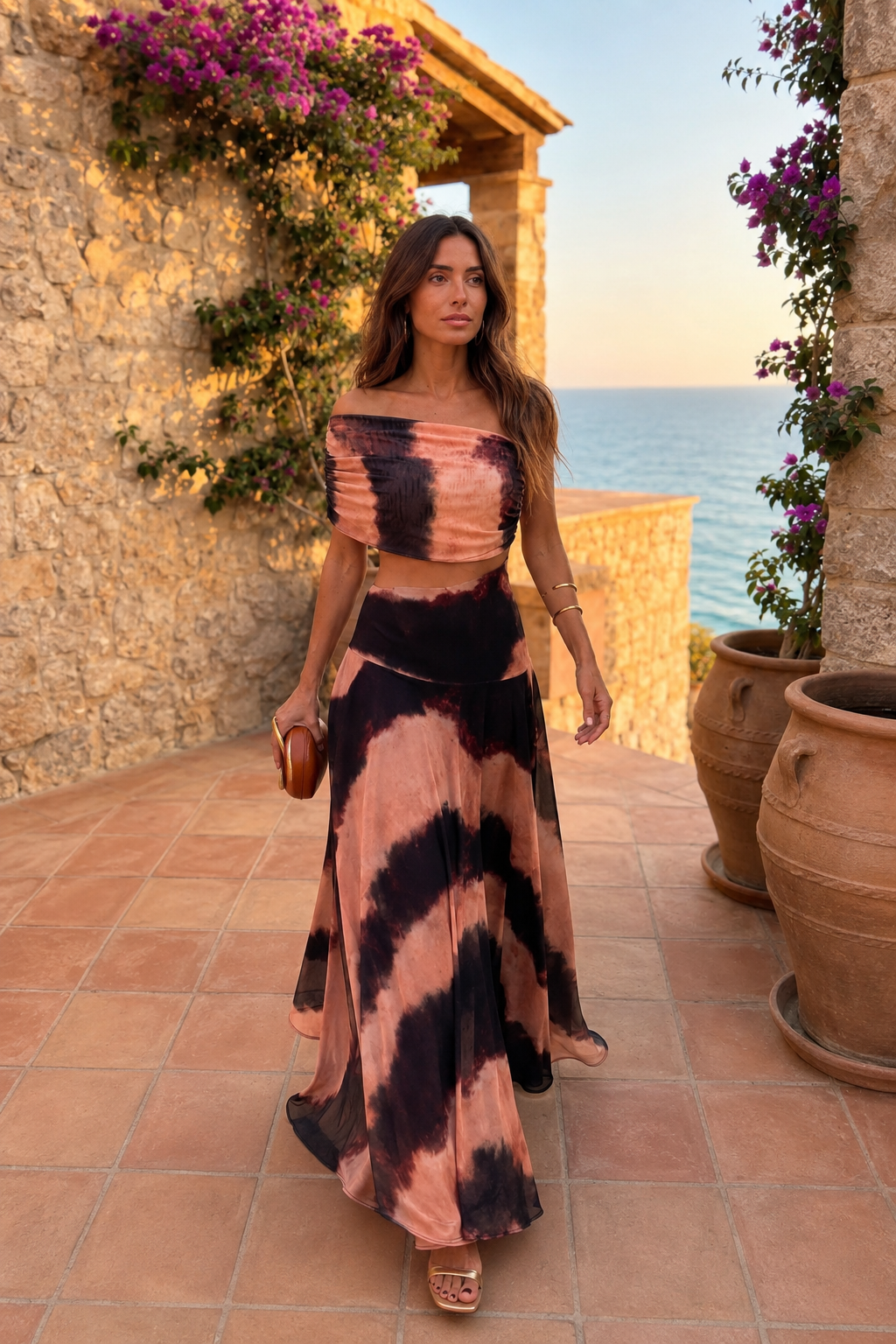 Vestito Toledo Stampato Arancione e Marrone