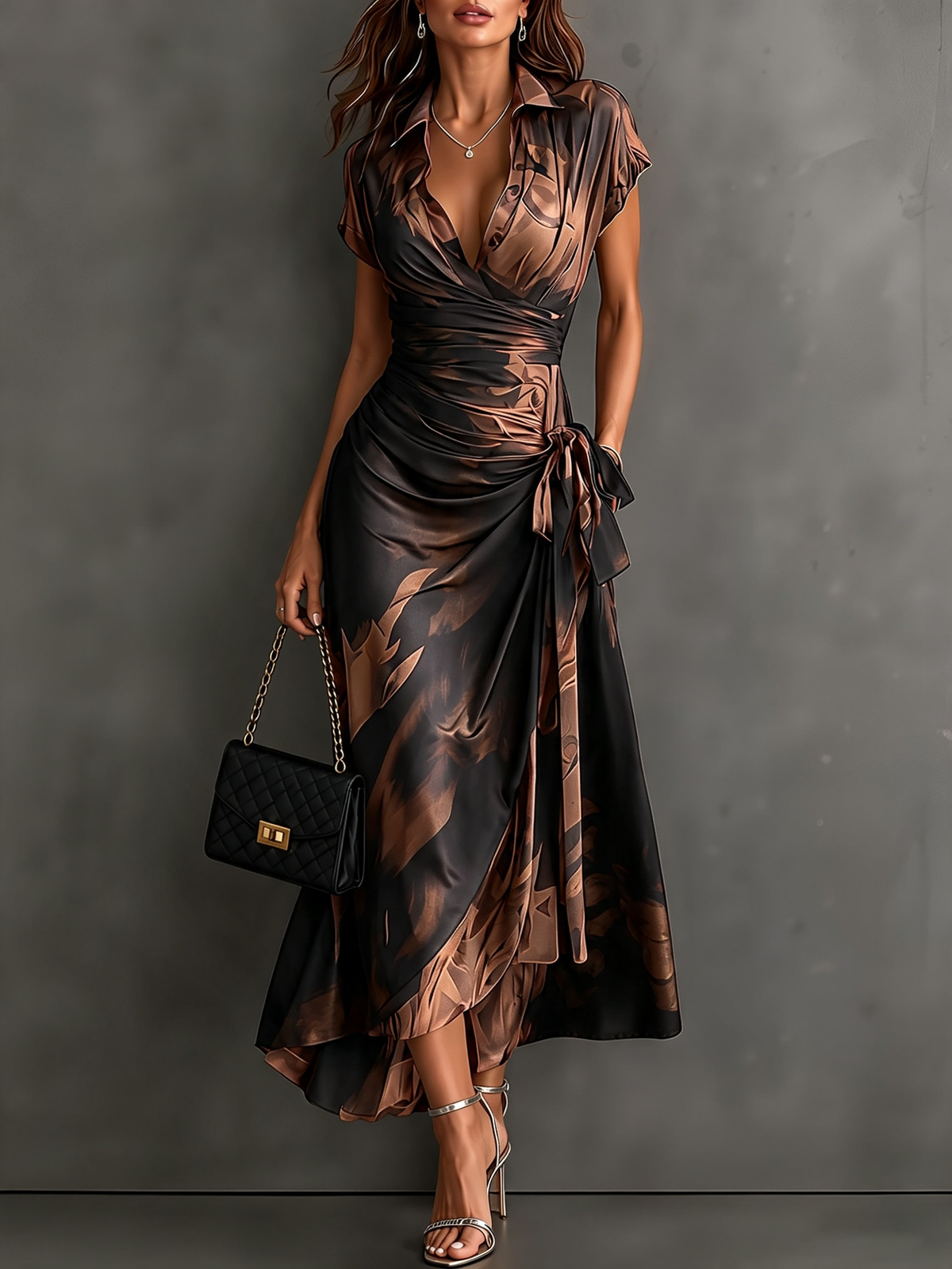 Ámbar | Vestito Midi Avvolgente Astratto con Collo