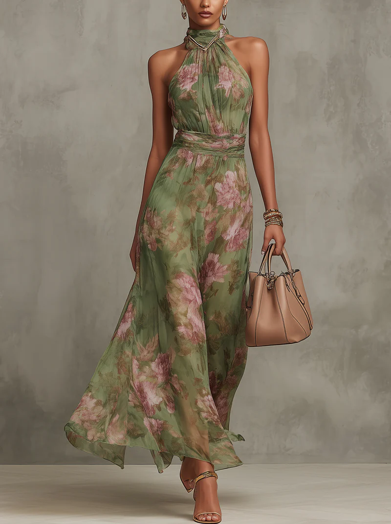 Serena | Vestito Maxi Floreale con Collo Halter