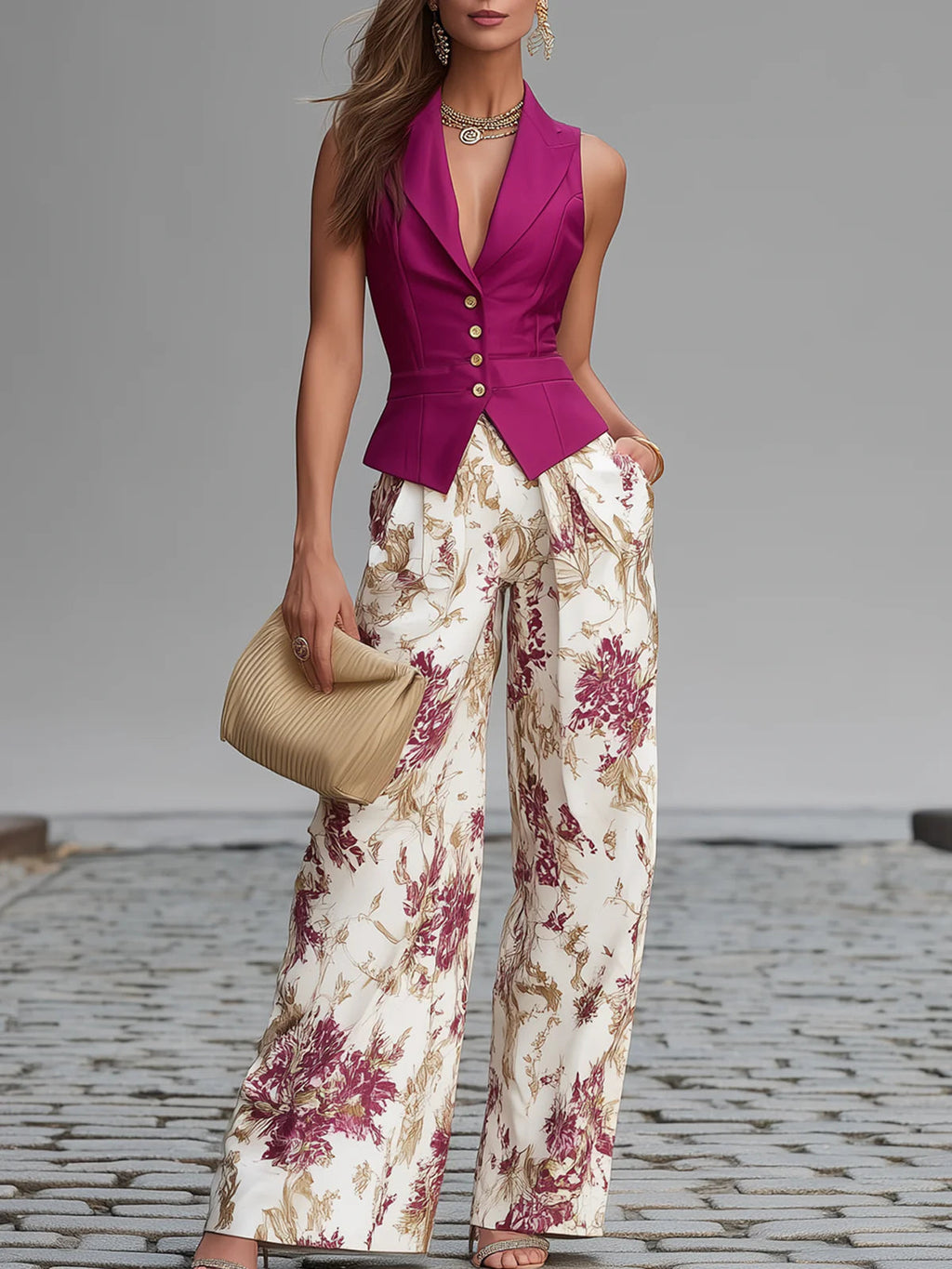 Petra | Completo Gilet e Pantaloni Floreale