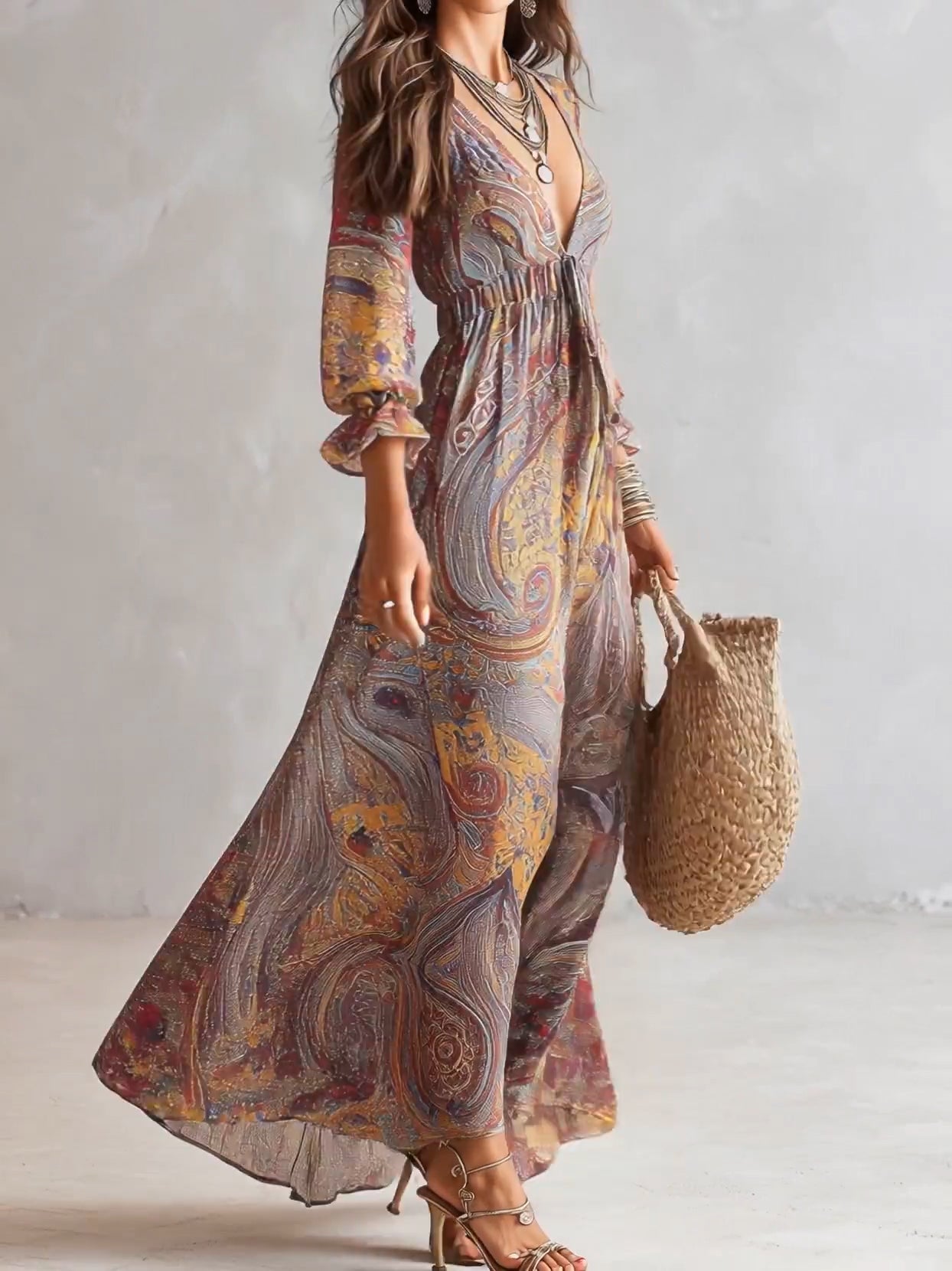 Amara | Vestito Paisley con Scollatura a V