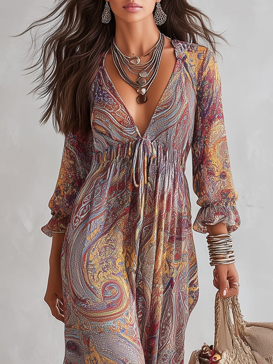 Amara | Vestito Paisley con Scollatura a V