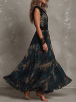 Alejandra | Vestito maxi in chiffon vintage verde scuro con pizzo