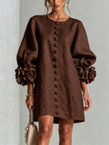 Renata | Minidress Marrone con Fiori e Polsini Floreali Impattanti