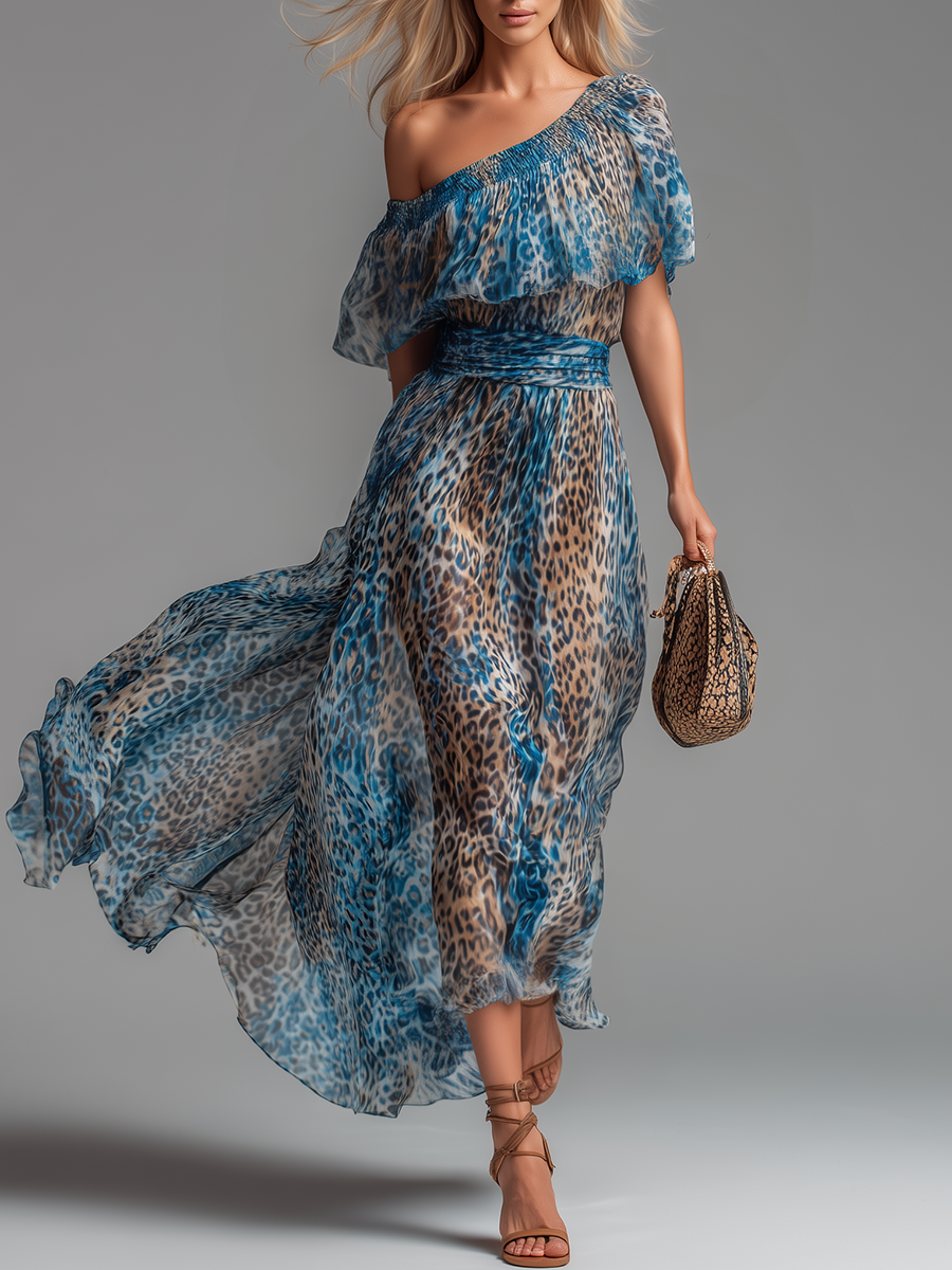 Seraphina | Vestito Maxi Leopardo Asimmetrico