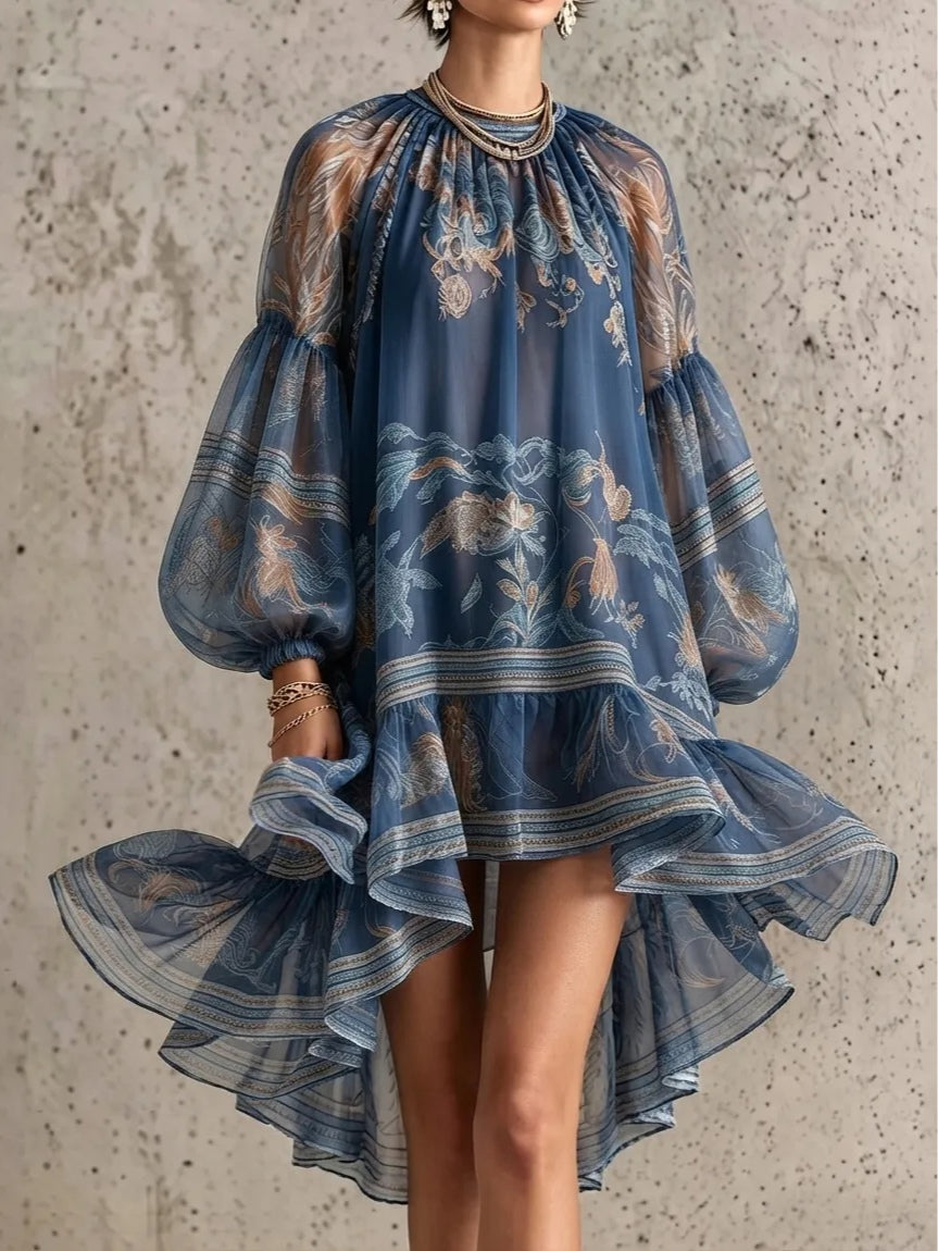 Marina | Vestito mini svasato a maniche lunghe elegante vintage
