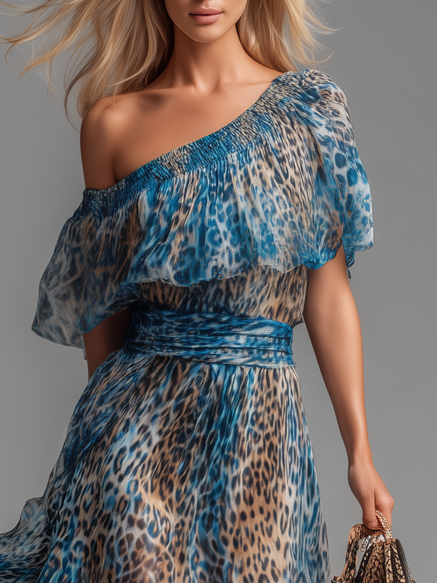 Seraphina | Vestito Maxi Leopardo Asimmetrico