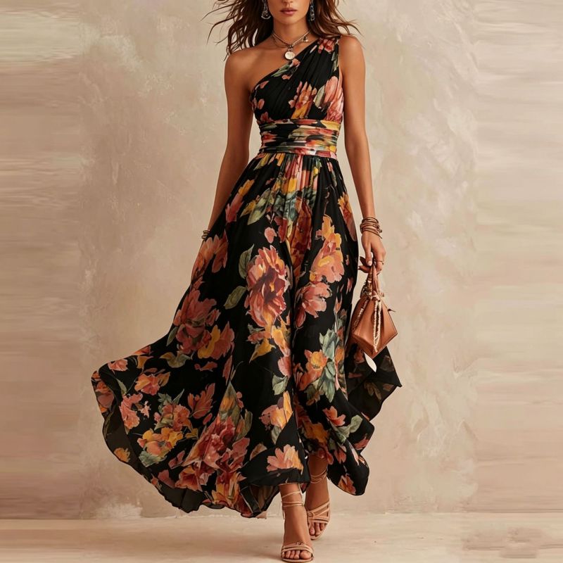 Noelia | Abito Elegante con Stampa Senza Maniche