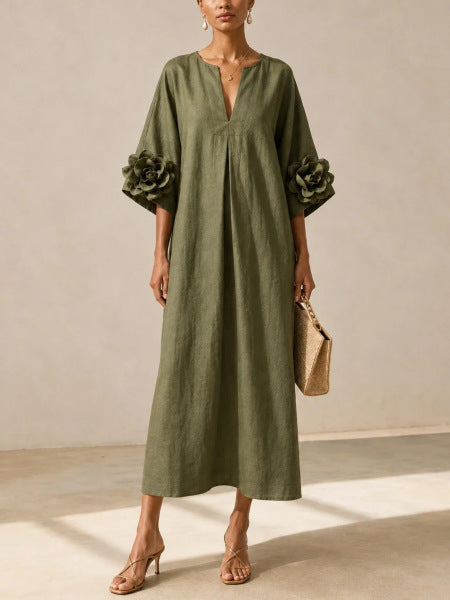 Marie | Vestito Midi con Maniche Floreali Imponenti