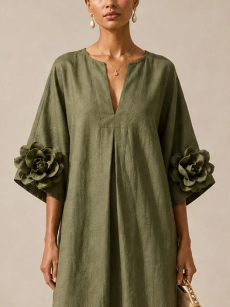 Marie | Vestito Midi con Maniche Floreali Imponenti