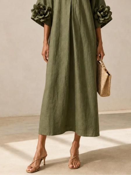 Marie | Vestito Midi con Maniche Floreali Imponenti