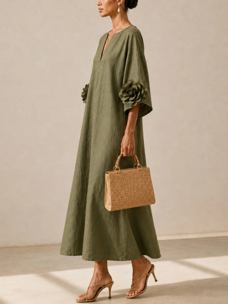 Marie | Vestito Midi con Maniche Floreali Imponenti